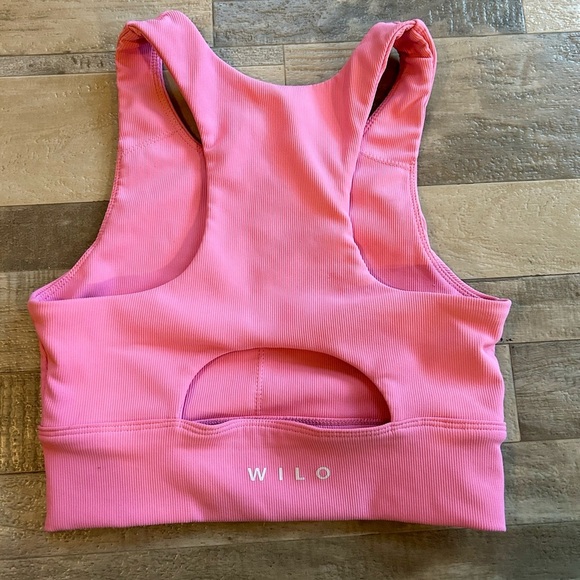 Wilo small high neck ribbed bright pink sports bra long line - Picture 1 of 3